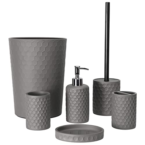 Bathroom Accessory Set, 6 Piece Grey Bathroom Accessories Set with Trash Can, Toothbrush Holder, Toothbrush Cup, Soap Dispenser, Soap Dish, Toilet Brush with Holder, Trash Can, Light Gray - color: Cool Gray