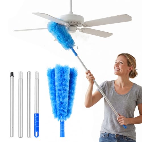 Crevice and Corner Cleaning Brush Set, Duster with Extension Pole for Ceiling Fan Cobweb Window Blind (62.2in) - size: 62.2in
