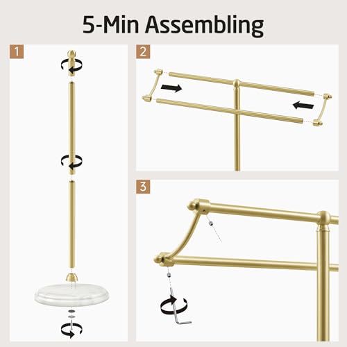 KES Gold Standing Towel Racks for Bathroom with 3X Thicker Weighted Natural Marble Base, 2-Tier Rustproof Free Standing Towel Rack Stand, 18/8 Stainless Steel, Antique Brushed Gold, BTH241-BZ - color: Brushed Gold