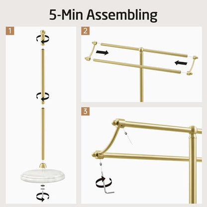 KES Gold Standing Towel Racks for Bathroom with 3X Thicker Weighted Natural Marble Base, 2-Tier Rustproof Free Standing Towel Rack Stand, 18/8 Stainless Steel, Antique Brushed Gold, BTH241-BZ - color: Brushed Gold