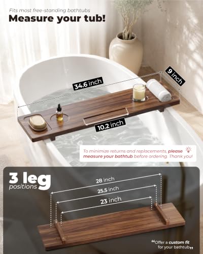 Acacia Wood Bathtub Caddy Tray 34.6" Adjustable Bath Tray for Tub | Bathtub Tray With Non-Slip Grip, Water-Resistant Wood & Stable Expandable Design Keeps Bath Essentials Secure & Within Reach - color: Walnut