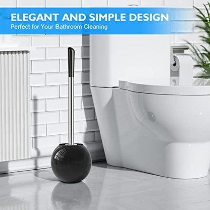 Toilet Brush and Holder 2 Pack, 304 Stainless Steel Toilet Brush with Extended and Durable Comfortable Brush Handle, Toilet Bowl Brush for Bathroom Toilet - Ergonomic, Pratical Durable (Black) - color: Black