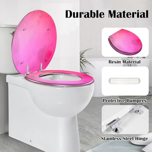 Round Toilet Seat A soft textured rose pink Resin Toilet Seat Slow Quiet Close with Quick-Release Hinges Toilet Seat with Cover Easy to Clean Install - color: Multi9, size: 16.5"x14.5"