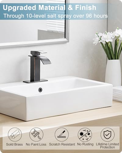 Waterfall Bathroom Faucet Oil Rubbed Bronze, Brass 4 Ins Bathroom Faucets One Hole or 3 Hole, Single Handle with Deck Plate, Pop-up Drain & Water Hose - color: Oil Rubbed Bronze - Farmhouse