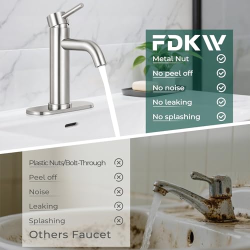 Bathroom Faucet, Single Handle Vanity Sink Faucet, Brushed Nickel | Brushed Nickel, for 1/3-Hole, Stainless Steel, Ceramic Cartridge, Pop-Up Drain, Deck Plate, For Vanity Powder Laundry - color: Brushed Nickel