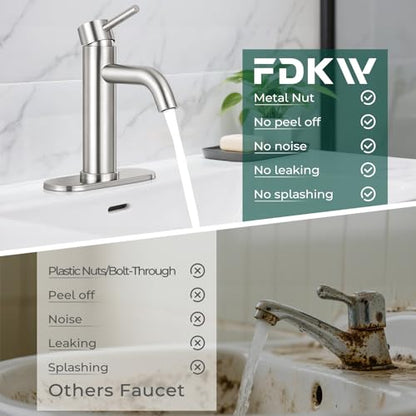 Bathroom Faucet, Single Handle Vanity Sink Faucet, Brushed Nickel | Brushed Nickel, for 1/3-Hole, Stainless Steel, Ceramic Cartridge, Pop-Up Drain, Deck Plate, For Vanity Powder Laundry - color: Brushed Nickel