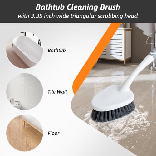 3 Pack Shower Cleaning Brush Set with Grout Cleaning Brush and Squeegee | Stiff Bristles, Ergonomic Handle, Heavy Duty Scrub Brush for Cleaning Bathroom, Shower, Bathtub, Floor, Grout, Tile, Sink