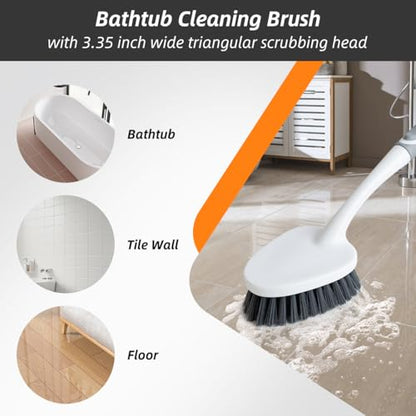 3 Pack Shower Cleaning Brush Set with Grout Cleaning Brush and Squeegee | Stiff Bristles, Ergonomic Handle, Heavy Duty Scrub Brush for Cleaning Bathroom, Shower, Bathtub, Floor, Grout, Tile, Sink