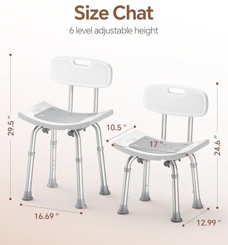 SOUNDFUSE Shower Chair for Inside Shower with Back, Tool-Free Assembly, Height Adjustble Shower Seat with EVA Cushion and Non-Slip Feet, Support Up to 350 lbs, Grey