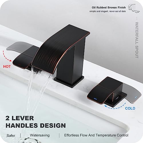GAGALIFE 8 Inch Waterfall Bathroom Faucets 3 Hole - Oil Rubbed Bronze Widespread Bathroom Faucet with Pop-up Drain, Two Handles Bathroom Sink Faucet, Modern Vanity Sink faucets with Supply Lines - color: Oil Rubbed Bronze, style: With Drain