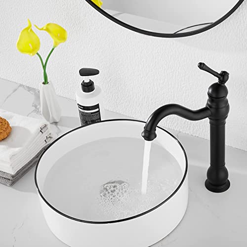 Black Bathroom Faucet GGStudy 360° Swivel Single-Handle One Hole Bathroom Vessel Sink Faucet Matching Pop Up Drain - color: Black, size: Vessel