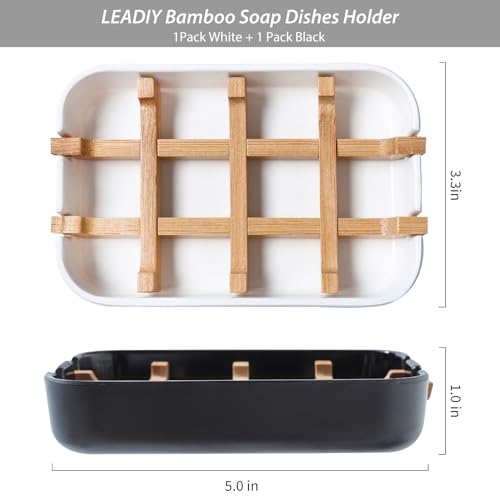 Soap Dishes for Bar Soap,2Pcs/Set Bathroom Soap Holder, Bamboo Soap Dishes Holder for Bathroom Shower, Sink Soap Dish, White&Black Soap Tray（White&Black） - color: Black&white