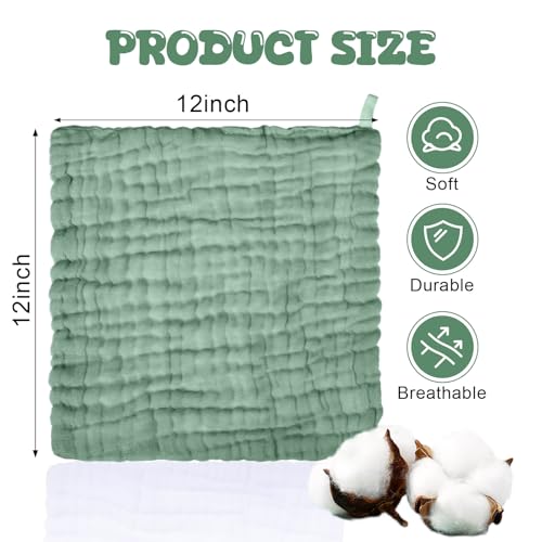 20 Pcs Baby Muslin Washcloth 12 x 12 Inch 100% Cotton Soft and Absorbent Muslin Washcloth Burp Cloth Wipe Newborn Face Towel for Baby Boy Girl Sensitive Skin (White, Khaki, Dark Green) - color: White, Khaki, Dark Green