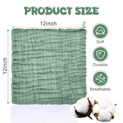 20 Pcs Baby Muslin Washcloth 12 x 12 Inch 100% Cotton Soft and Absorbent Muslin Washcloth Burp Cloth Wipe Newborn Face Towel for Baby Boy Girl Sensitive Skin (White, Khaki, Dark Green) - color: White, Khaki, Dark Green