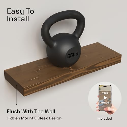 Solid Wood Floating Shelves for Wall 20 Inch Walnut, Wooden Bathroom Shelf | Real Wood, 20 Inches Wide, Heavy Duty, Wall Mounted, Kitchen Bedroom, Rustic Farmhouse, Walnut Finish, 20W × 6.7D, Set of 2 - color: Walnut, size: 20 Inch