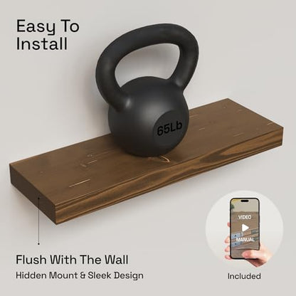 Solid Wood Floating Shelves for Wall 20 Inch Walnut, Wooden Bathroom Shelf | Real Wood, 20 Inches Wide, Heavy Duty, Wall Mounted, Kitchen Bedroom, Rustic Farmhouse, Walnut Finish, 20W × 6.7D, Set of 2 - color: Walnut, size: 20 Inch