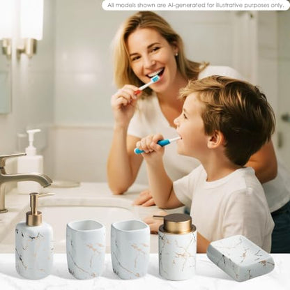 Marble Bathroom Accessories Set, 5 Pieces Ceramic Bathroom Accessories Set with Bathroom Soap and Toothbrush Holder Set Soap Dispenser, 2 Mouthwash Cups, Modern Bathroom Accessory Set