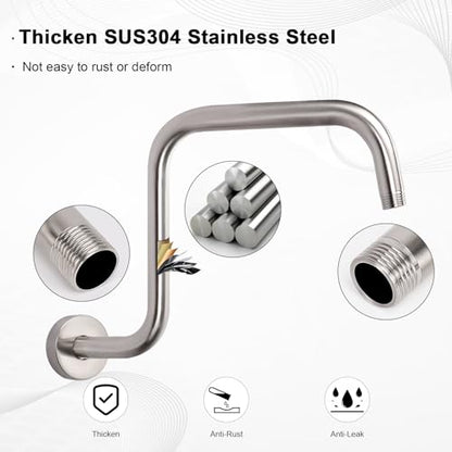 S Shaped Shower Arm, High Rise Shower Head Extension Pipe Standard 1/2" Connection with Flange, Awesome Shower Experience-Stainless Steel Bathroom Accessory(13 Inch Z-S Shape, Brushed Nickel) - color: Brushed Nickel, style: 13" Z Shape