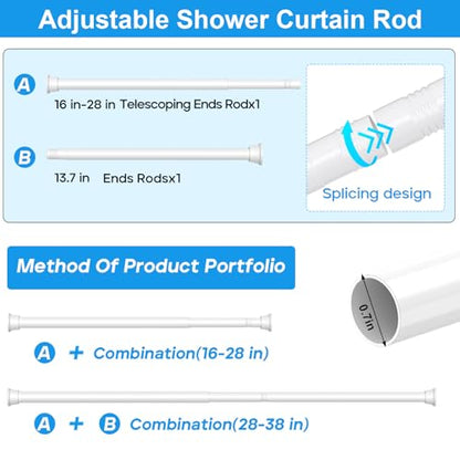 MEXAU 2 Pack White Spring Tension Curtain Rods 16-37 Inch Small Shower Rod | Adjustable Tension Rods No Drilling for Window, Bathroom, Closet, 7/8"Spring Tension Rods,Small Shower Curtain Rod,Iron - color: White-2P, size: 16-37 inch