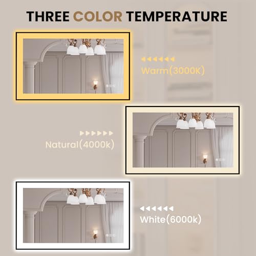 LOAAO 40"X24" LED Bathroom Mirror Black Framed | Anti-Fog, Dimmable, Memory Function, Tempered Glass, Lighted Vanity Mirror for Wall - size: 40"L x 24"W