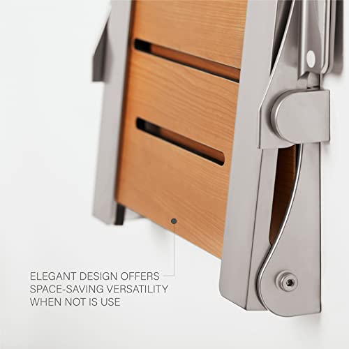 Seachrome Silhouette Comfort Folding Wall Mount Shower Bench Seat with Arms, Teak Seat with Silver Frame - color: Teak Seat With Silver Frame and Silver Arm Pads