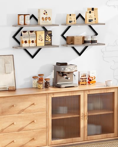 CHOEZON Floating Shelves for Wall, Set of 2 Wall Mounted Shelves, 2-Tier Hanging Shelves, for Living Room, Bedroom, Kitchen, Office, Study, Greige TBJ01P2BG - color: Greige + Black