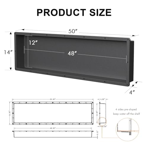 LED Shower Niche Insert Tile Ready, 14"X50" Niche for Shower Wall | Waterproof Recessed Shower Niche, Bathroom Wall Niche No Tile Needed, Wall Shelf with Removable Light Can DIY, Black