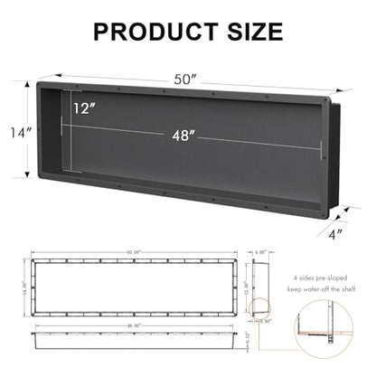 LED Shower Niche Insert Tile Ready, 14"X50" Niche for Shower Wall | Waterproof Recessed Shower Niche, Bathroom Wall Niche No Tile Needed, Wall Shelf with Removable Light Can DIY, Black