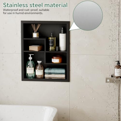Stainless Steel Recessed Medicine Cabinet 14 * 18, Rust-proof Metal Wall Niche, In Wall Shower Niche Shelf Insert Replacement, Recessed Medicine Cabinets for Drywall, with 4 Compartments, Black - color: Black, size: 18''H * 14''W (4 Compartments)