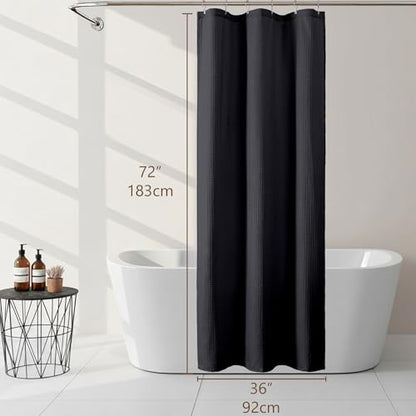 Black Stall Shower Curtain 36 x 72 Inch, Textured Soft Fabric Waffle Narrow Size Modern Shower Small Curtain for Bathroom Hotel, Machine Washable, Water Resistant, 36Wx72L Inches - color: Black, size: 36"W x 72"L (Pack of 1)