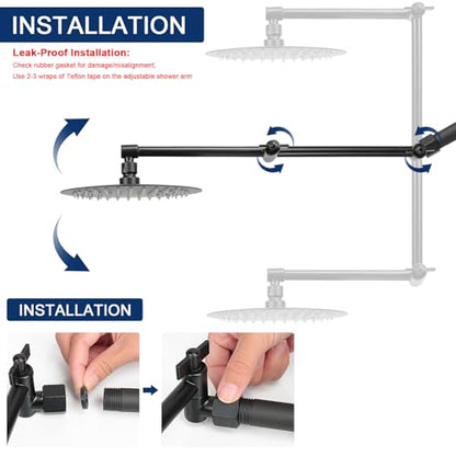 NearMoon Adjustable Shower Arm, Extension Arm Universal Connection, Rise or Lower Shower Head, Adjust Height/Angle to Upgrade Shower Experience, Anti-Leak, 16 Inch (Matte Black)