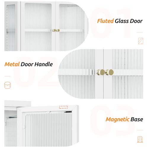 Bathroom Wall Cabinet with 2 Glass Door, Bathroom Medicine Cabinet with Towels Bar and Shelves, Over The Toilet Storage Cabinet, Metal Wall Mounted Cabinet for Kitchen (Upgraded White) - color: Upgraded White