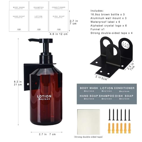 3-Chamber Shampoo & Conditioner Dispenser - Wall-Mounted Soap Dispenser Plastic Bottles with 4CC Pumps, No Drill Installation, Refillable for Bathroom, RV, Commercial Use Brown - color: Brown