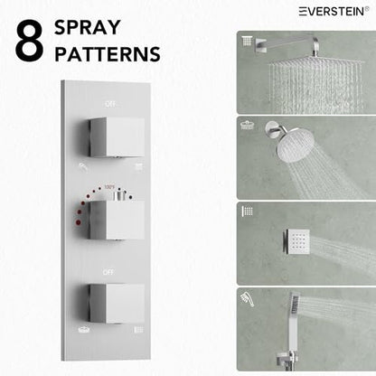 Wall Mount 12" High-Pressure Rainfall Shower Faucet, Dual Rainfall Shower Head System with 6 Body Jets (Brushed Nickel) | Wall Mount, High-Pressure, Dual Rainfall Shower Head System, 6 Body Jets - color: Brushed Nickel