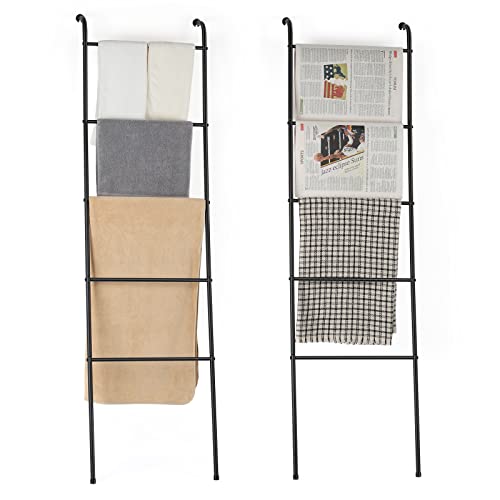 Metal Blanket Ladder Set of 2 Black Blanket Ladders for The Living Room Towel Ladder Rack Holder for Bathroom Bedroom (Black)