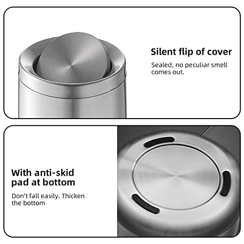 2.6Gallen Brushed Nickel Bathroom Trash Can with Lid, Stainless Steel Garbage Can with Flipping Lid,for Bathroom, Kitchen,Living Room,Bedroom,Hotel (Silver) - color: silver