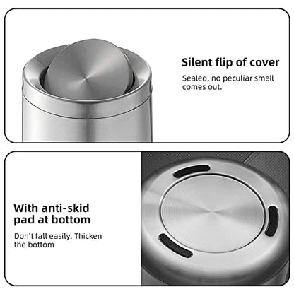 2.6Gallen Brushed Nickel Bathroom Trash Can with Lid, Stainless Steel Garbage Can with Flipping Lid,for Bathroom, Kitchen,Living Room,Bedroom,Hotel (Silver) - color: silver