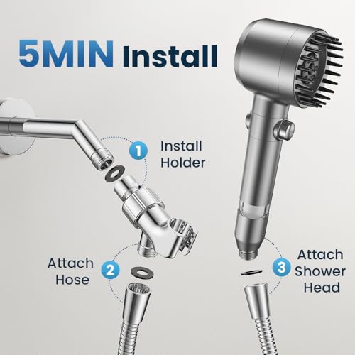 JOMST Filtered Shower Head with Handheld High Pressure Shower Head | 4 Spray Modes ShowerHead with ON/OFF Switch for Pets,Built-in Power Wash to Clean Tub,Shower Heads with Stainless Steel Hose