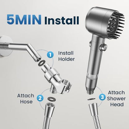 JOMST Filtered Shower Head with Handheld High Pressure Shower Head | 4 Spray Modes ShowerHead with ON/OFF Switch for Pets,Built-in Power Wash to Clean Tub,Shower Heads with Stainless Steel Hose