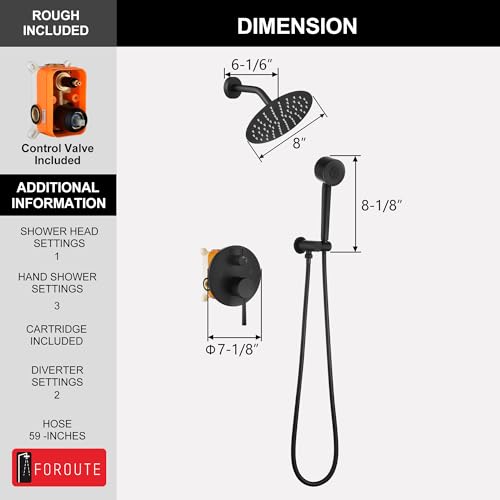 Black Shower Faucets Sets Complete, Shower Fixtures, Shower System with 8 Inches Rainfall Shower Head And 3-function High Pressure Handheld, Built- in Brass Valve with Box - style: 8-inch Black