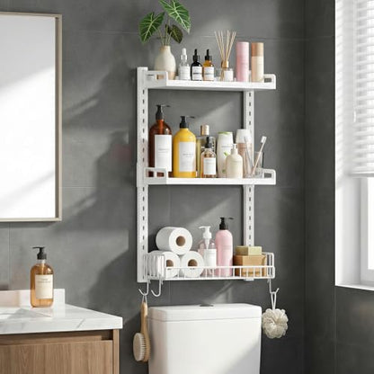 Kalrin 3 Tier Bathroom Shelves Over Toilet - Wall Mounted Floating Shelves with Drain Basket, Toilet Paper Storage, Height Adjustable Over The Toilet Storage, Pure White - color: Pure White
