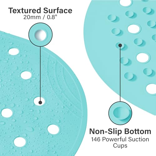Rubber Bathtub Mat Shower Mat Non-Slip, 31x14 Inch, Bath Tub Floor Mat with Suction Cups and Drainage Holes, Turquoise - color: Turquoise, size: 31" x 14" (Oval)