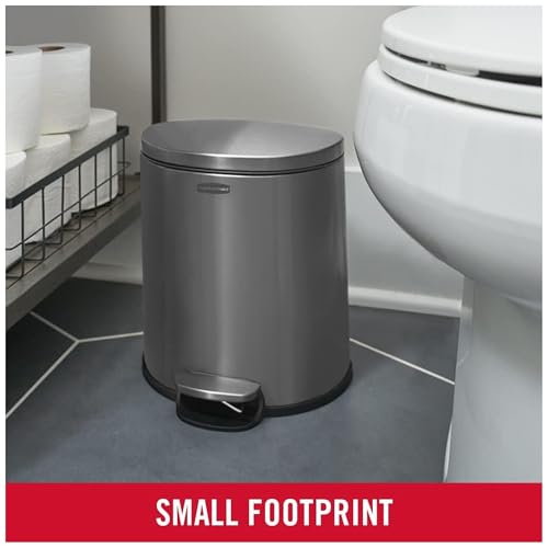 Rubbermaid Stainless Steel Semi-Round Step-On Trash Can, 1.6-Gallon, Charcoal, Small Wastebasket with Lid for Home/Kitchen/Bathroom/Office - style: Semi-Round Step-On