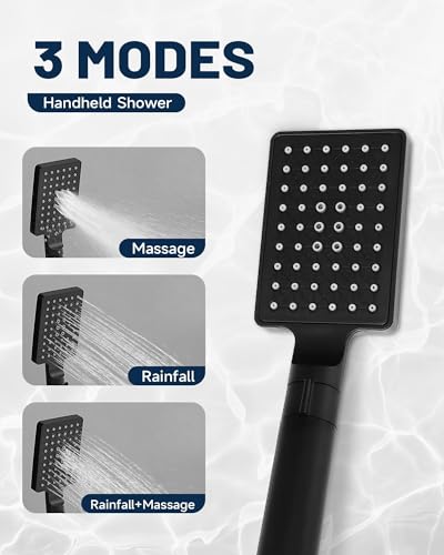 5 IN 1 Shower Panel Stainless Steel Shower Tower Panel System Matte Black | Rainfall Waterfall Shower Head with Handheld Shower Massage Body Jets with Tub Spout Shower System by Homevacious - color: Matte Black, style: 5 In 1 Shower Panel
