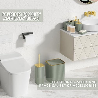 XLHOMO Bathroom Accessory Set - 26PC Bathroom Shower Curtain and Rug Set, Bathroom Accessories Set, Sage Green Bathroom Set with Trash Can, Toilet Brush, Qtip Holder & Soap Dispenser - style: Sage Green