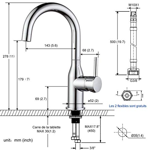 WOWOW Bar Sink Faucet Chrome Modern Single Handle Bar Faucet 1 Hole Small Kitchen Sink Faucet 360 Swivel RV Sink Faucets Mini Bar Tap with Water Supply Hoses - color: Chrome