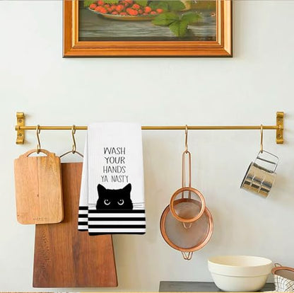 Black Cat Bathroom Washroom Hand Towels, Wash Your Hands Ya Nasty Funny Sign for Bathrooms,Cats Gifts for Women, Cute Cats Animals White Waffle Weave Microfiber Dish Towels, 16x24 Inch - color: Wash Your Hands Ya Nasty