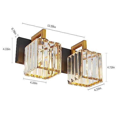 Modern Bathroom Vanity Light 2-Lights Black Gold Crystal Wall Lamp Bathroom Modern Crystal Vanity Lighting - color: Black+Gold Crooked, size: 2-light