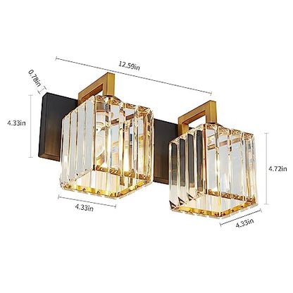 Modern Bathroom Vanity Light 2-Lights Black Gold Crystal Wall Lamp Bathroom Modern Crystal Vanity Lighting - color: Black+Gold Crooked, size: 2-light
