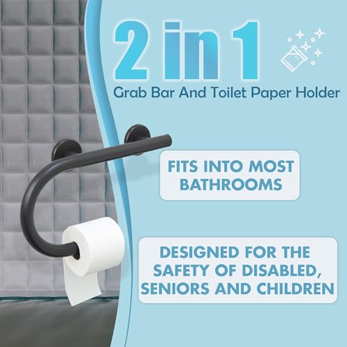 Grab Bar Toilet Paper Holder - Bathroom Safety/304 Stainless Steel/Left/Oil Rubbed Bronze/16.5"x 10" - color: Oil Rubbed Bronze, Left Hand
